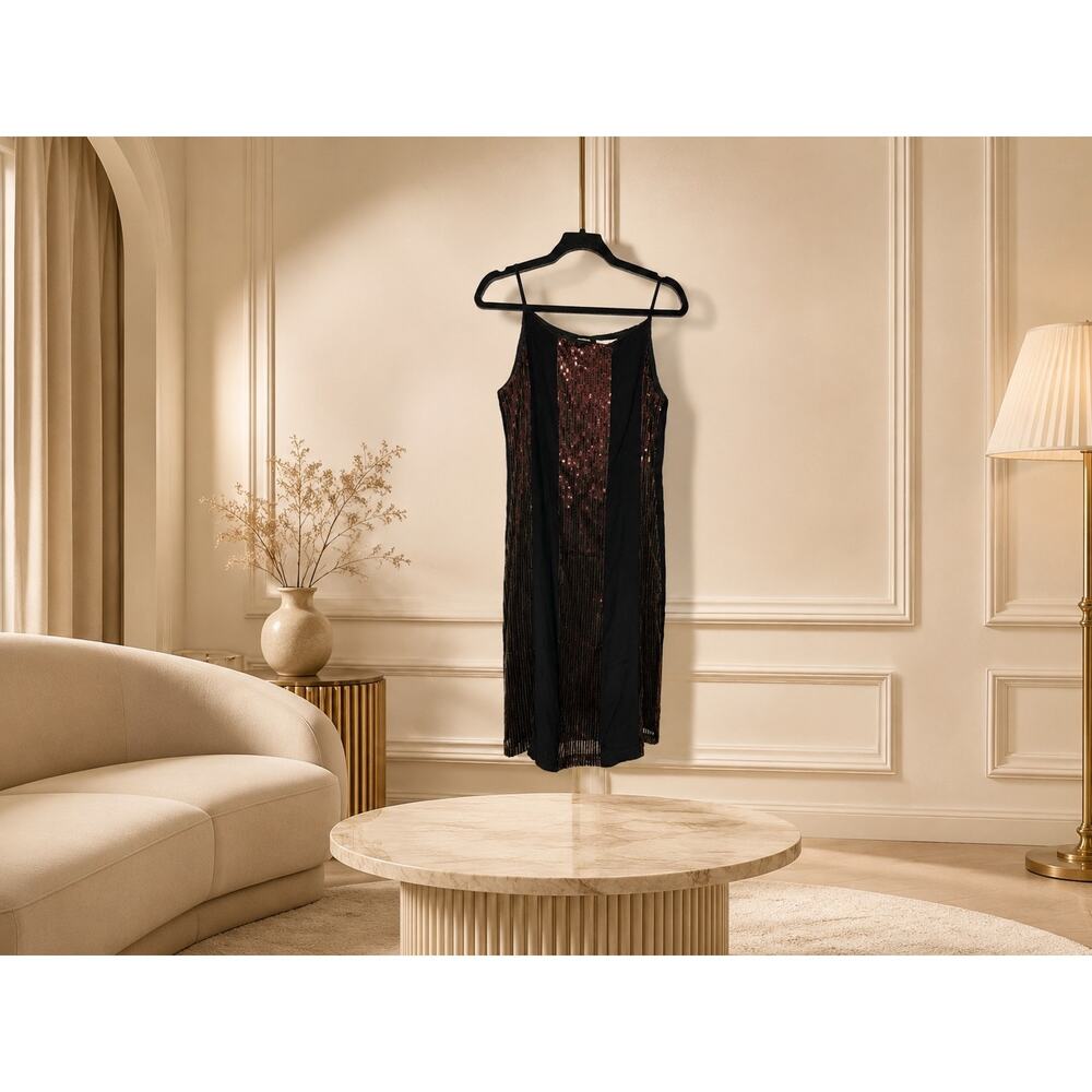 GB Copper Black Sequin Mini Dress Peekaboo Back Sleeveless Large NWT Cocktail